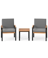 Costway 3 Pcs Patio Furniture Set with Coffee Table Removable Cushions Acacia Wood Armrests
