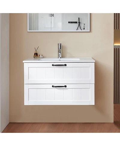 Sillysis Wall Mounted Bathroom Vanity with Sink, Solid Wood, Soft Close Drawers, Modern Small Bathroom Storage