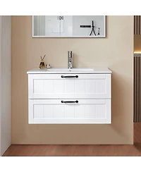 Sillysis Wall Mounted Bathroom Vanity with Sink, Solid Wood, Soft Close Drawers, Modern Small Bathroom Storage