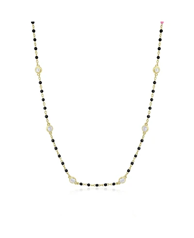 The Lovery Black Enamel Bead Cz Chain Necklace 14K Gold-Plated Sterling Silver