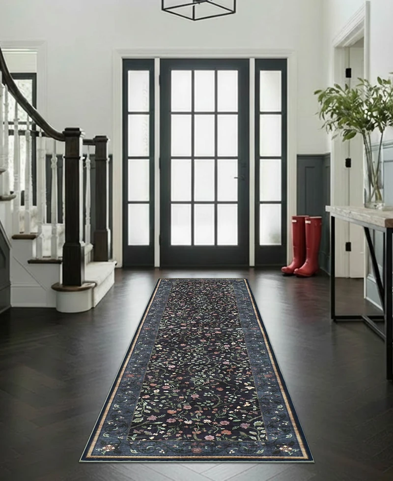 Hunter Eleanor Washable Non-Slip Printed Chenille Runner Rug