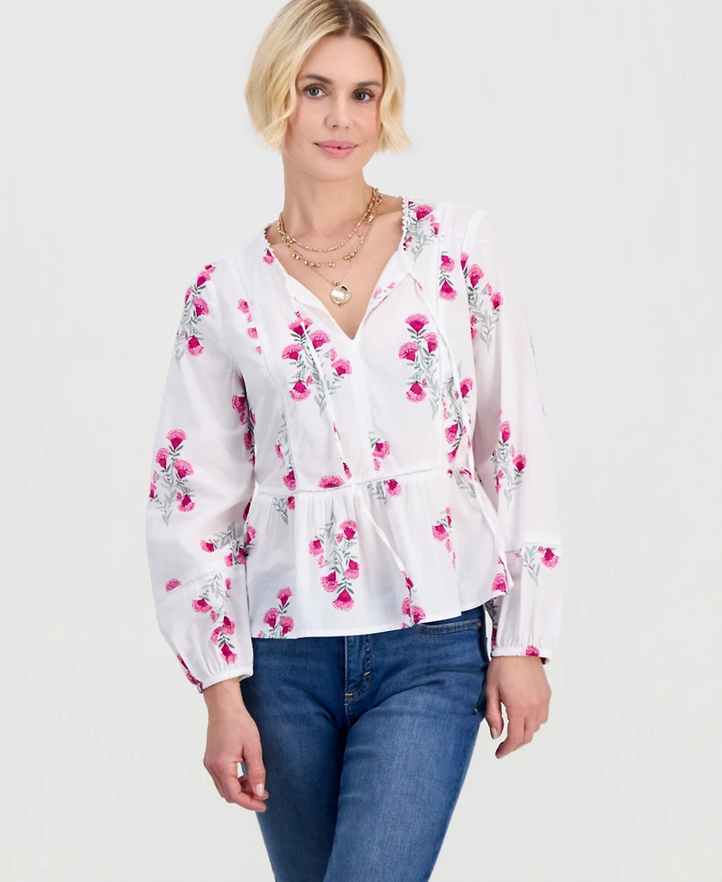Style & Co Petite Cotton Floral-Embroidered Peplum Top, Macy's Exclusive