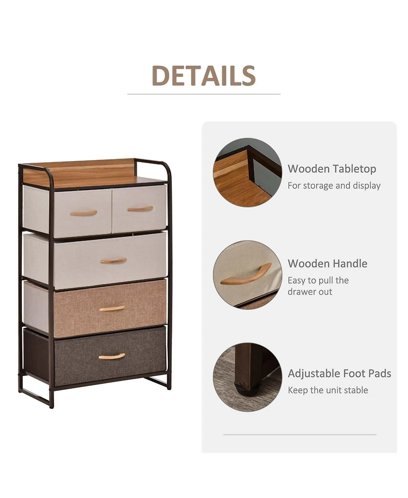 Homcom 5-Drawer Fabric Dresser Tower with Steel Frame for Hallway