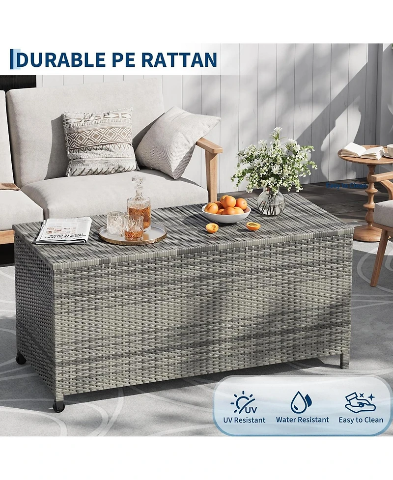 gaomon 125-Gallon Outdoor Deck Box with Wheels and Liner, Wicker