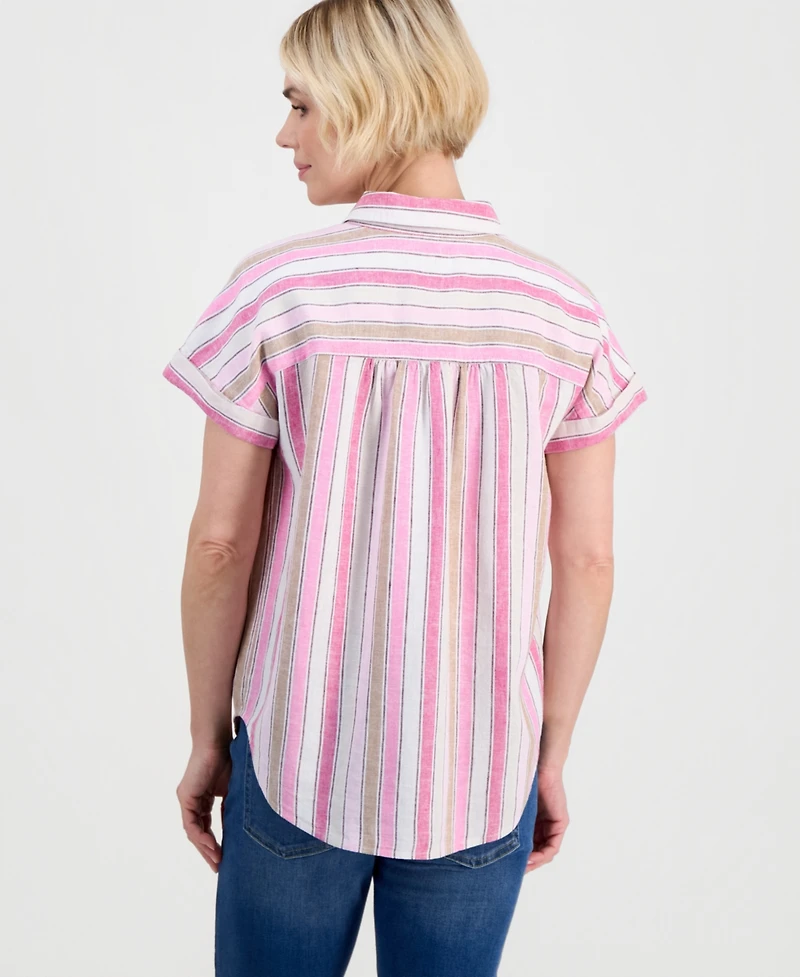 Style & Co Petite Striped Button-Up Camp Shirt, Macy's Exclusive