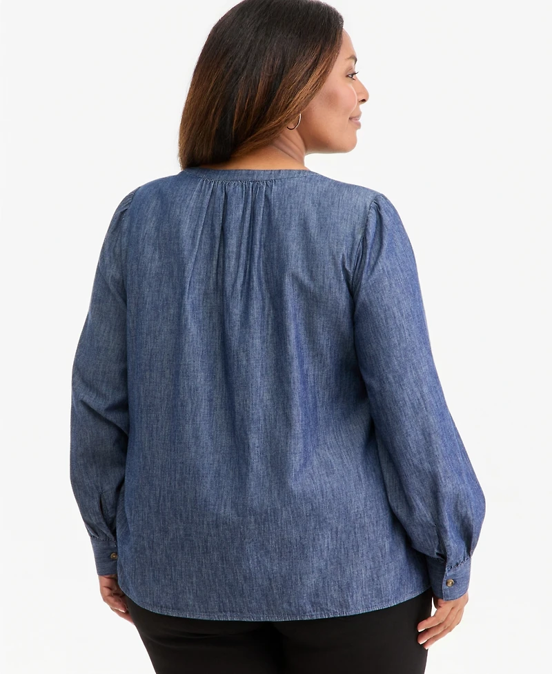 Style & Co Plus Chambray Pintuck Long-Sleeve Top, Macy's Exclusive
