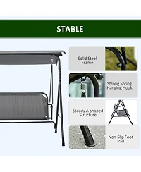 Outsunny Outdoor Patio Swing Chair, Seats 3 Adults, Adjustable Sun Shade Canopy, Strong Steel Frame, Comfortable Rocker Bench, Grey