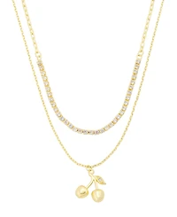 Unwritten Cubic Zirconia Cherry Pendant and Tennis Layer Necklace Set