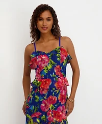 Siena Women's Printed Sweetheart Neck Ruffle Detail Maxi Dress