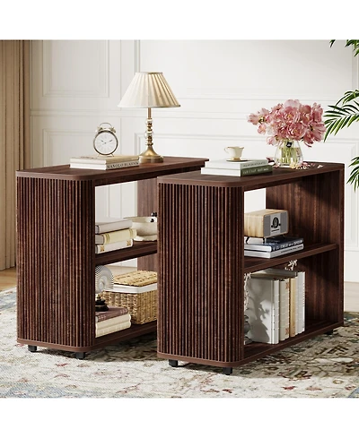 Tribesigns Narrow Side Table Set of 2, 3-Tier End for Living Room, Small Fluted Nightstand, Farmhouse Bedside