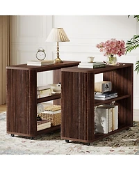 Tribesigns Narrow Side Table Set of 2, 3-Tier End for Living Room, Small Fluted Nightstand, Farmhouse Bedside