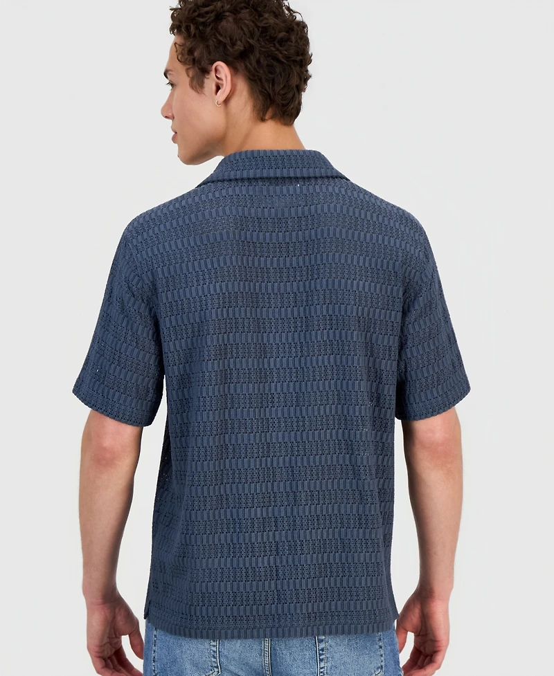 Sun + Stone Men's Andre Knit Tonal Stripe Camp Shirt, Exclusively at Macy's