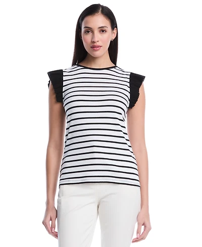 Rafaella Petite Striped Ruffle Cap-Sleeve Top
