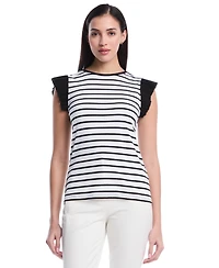 Rafaella Petite Striped Ruffle Cap-Sleeve Top