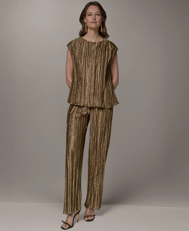 Donna Karan New York Women's Crewneck Pleated Novelty Blouse
