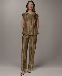 Donna Karan New York Women's Crewneck Pleated Novelty Blouse