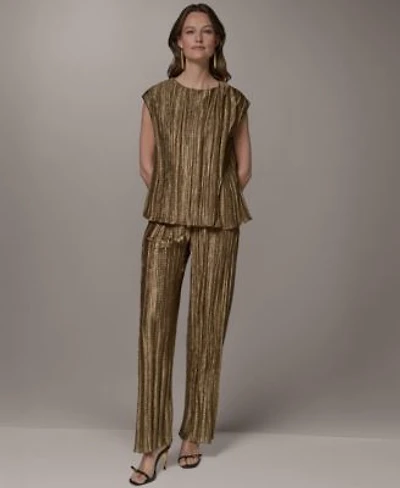 Donna Karan New York Womens Crewneck Pleated Novelty Blouse Wide Leg Pants