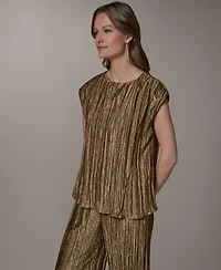 Donna Karan New York Women's Crewneck Pleated Novelty Blouse