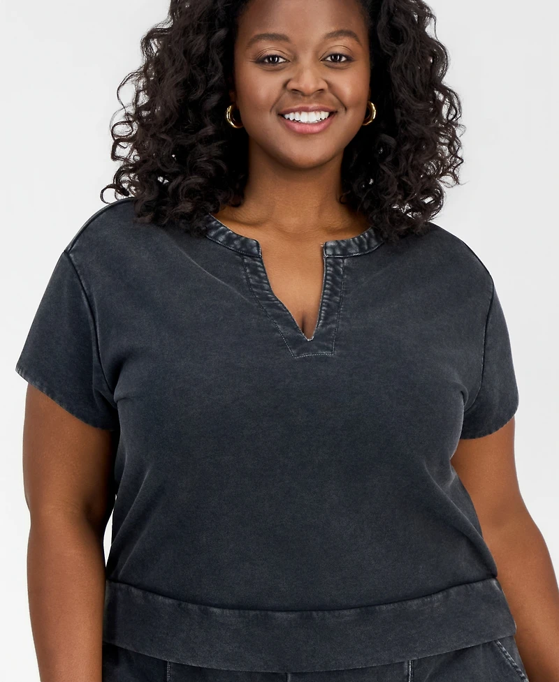 And Now This Trendy Plus Cropped French Terry Top