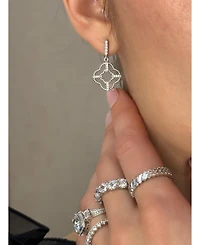 Suzy Levian Sterling Silver White Cubic Zirconia Trellis Filigree Drop Dangle Earrings