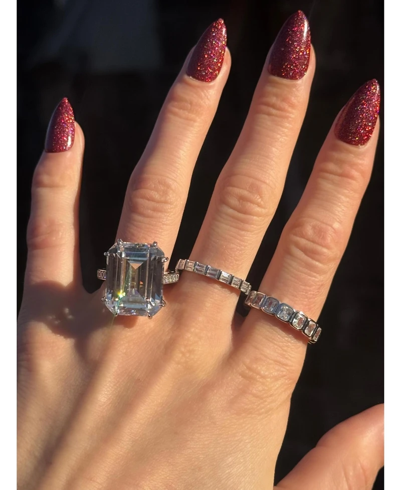 Suzy Levian New York Sterling Bezel Set Emerald-Cut Cubic Zirconia Eternity Band,