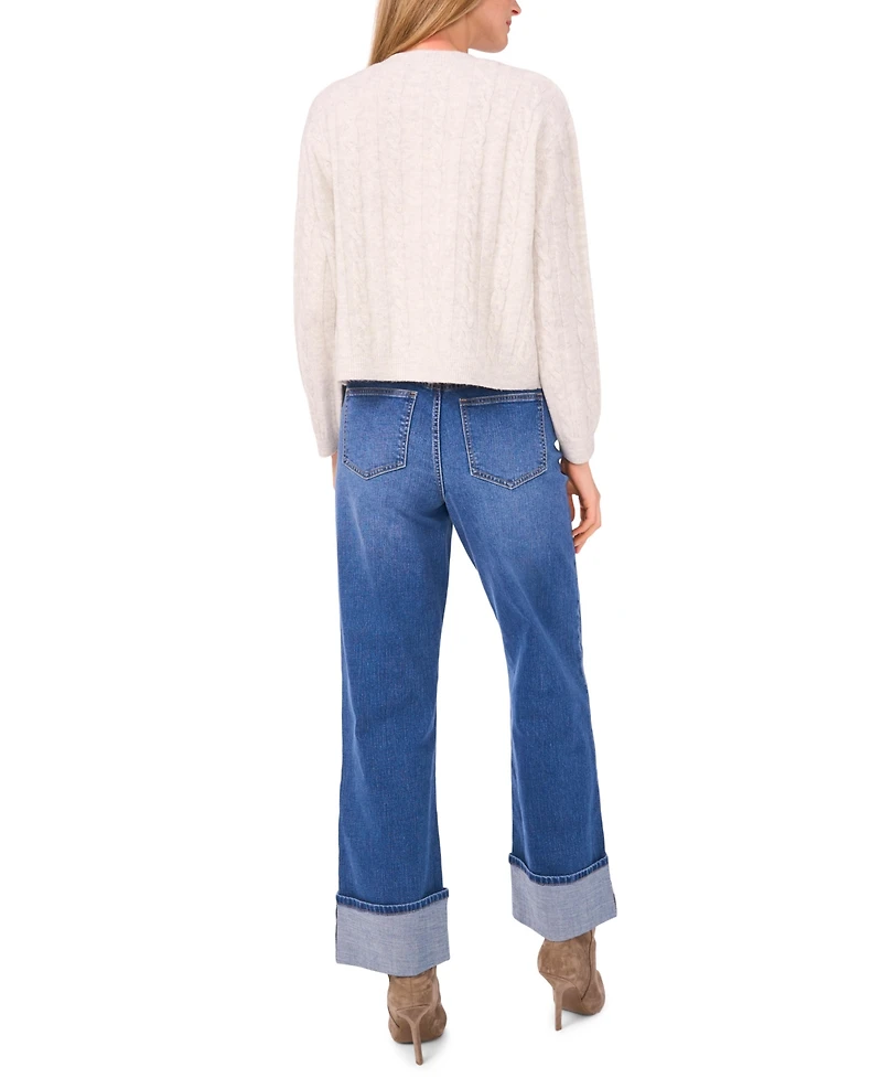 1.state Women's Long Sleeve Crewneck Cardigan Sweater