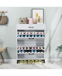 Rainsken Shoe Cabinet, Freestanding Shoe Organizer with 2 Flip Drawers, Hidden Shoe Storage Rack for Doorway, Hallway and Closet
