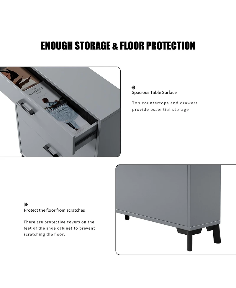 Rainsken Shoe Cabinet, Freestanding Organizer with 2 Flip Drawers, Hidden Storage Rack for Doorway, Hallway and Closet