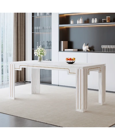Rainsken 71 x 31.5 inch Mdf Spliced Tabletop Dining Table, Multi-Functional Table Suitable for 6-8 people, for Dining Rooms, Living Rooms