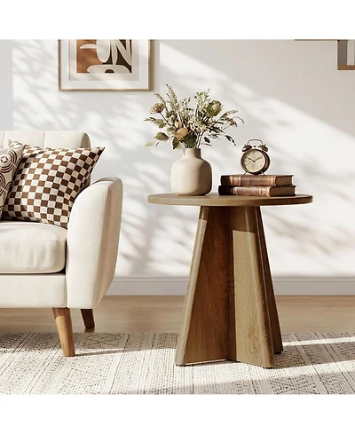 Tribesigns Round End Table, 19.7" Small Wooden Couch Side Table with Sculptural Base, Modern Farmhouse Bedside Nightstand Accent Table