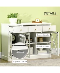 Homcom 45" Farmhouse Sideboard Buffet Cabinet with Glass Doors and 3 Drawers,