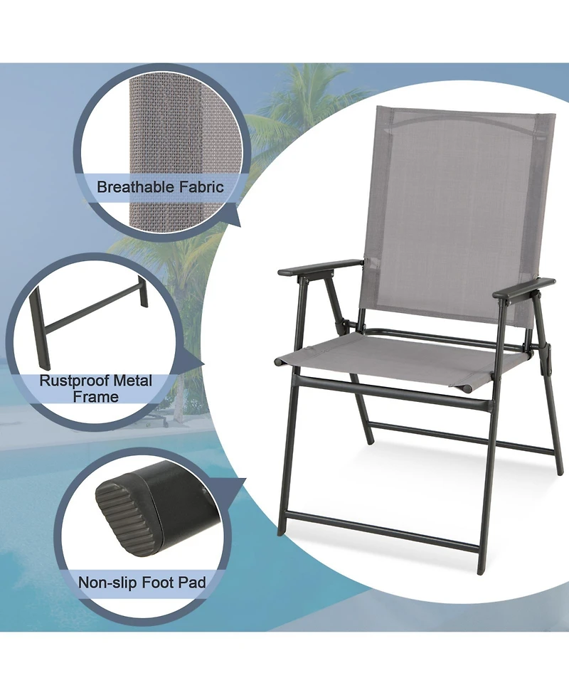Slickblue 2 Pieces Patio Folding Chairs with Armrests for Deck Garden Yard