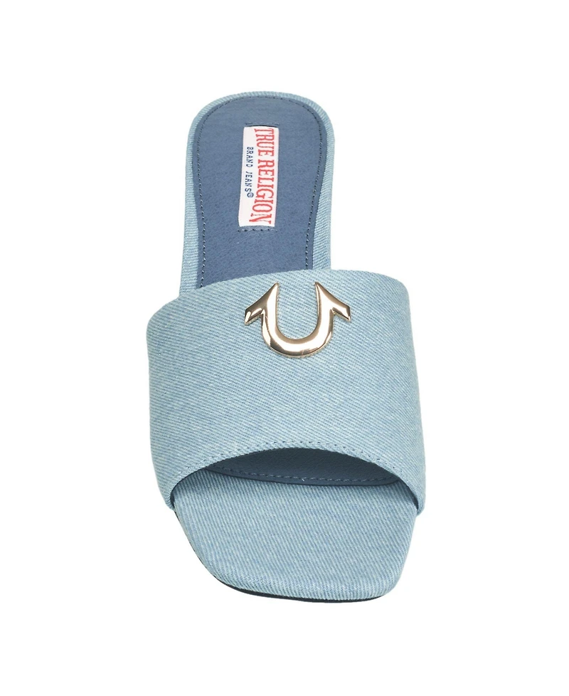 True Religion Womens Single Strap Logo Block Heel