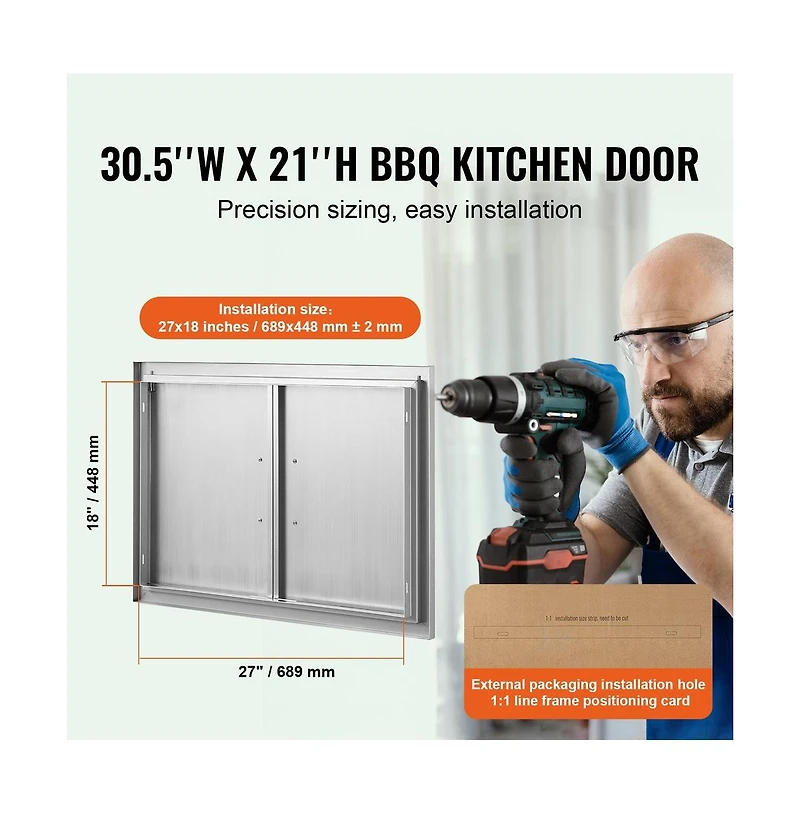 Sugift Bbq Access Door 30W x 21H in Double Outdoor Kitchen Stainless Steel