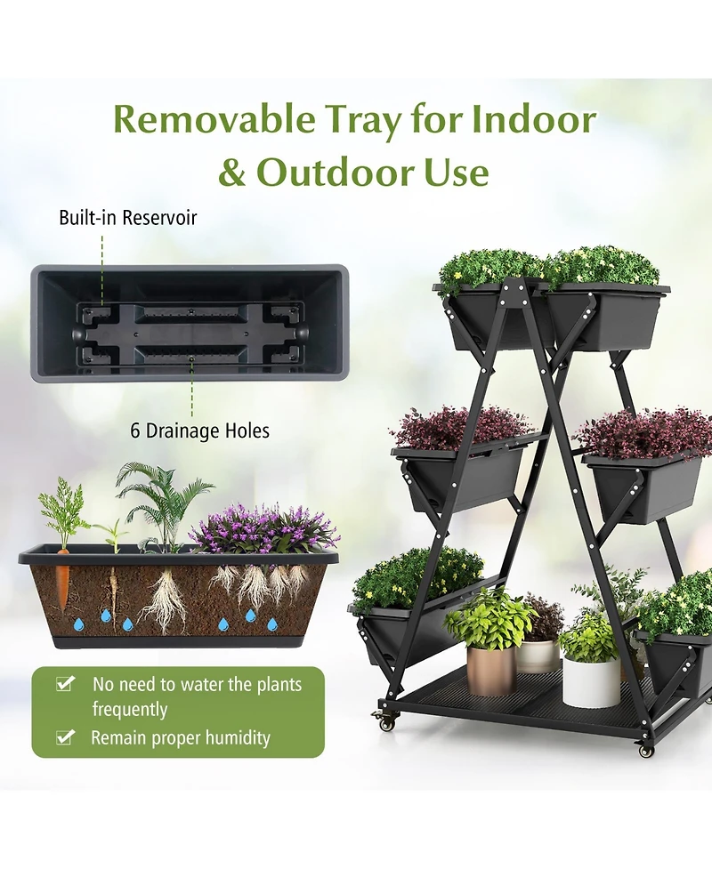 Slickblue 3-Tier Vertical Raised Garden Bed with 4 Wheels and 6 Container Boxes-Black