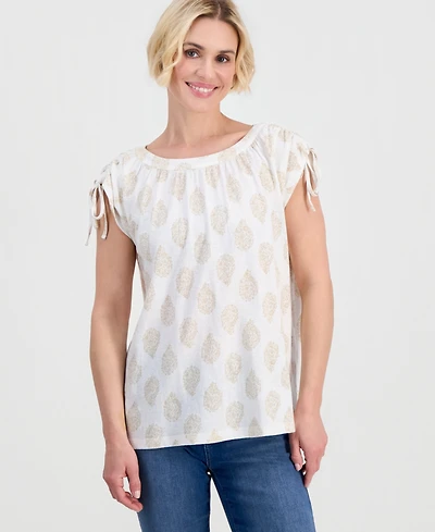 Style & Co Petite Flora Drop Cotton-Linen Dolman-Sleeve Top, Macy's Exclusive
