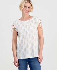 Style & Co Petite Flora Drop Cotton-Linen Dolman-Sleeve Top, Macy's Exclusive