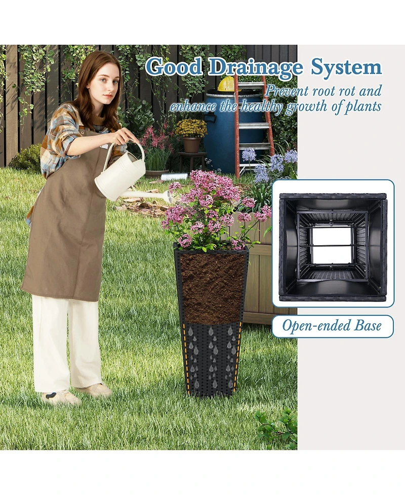 Sugift Set of 2 Tall Flower Pot with Open-ended Base