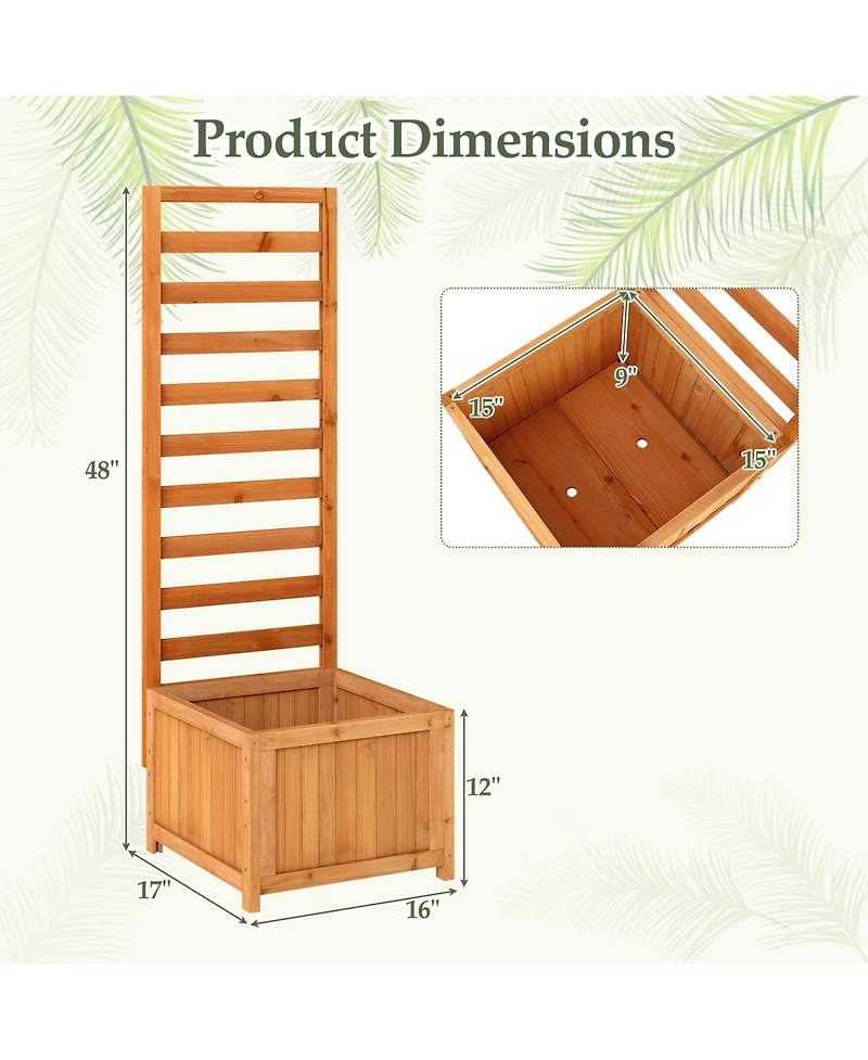 Sugift 48 Inch Wood Raised Garden Bed with Trellis with Drainage Holes
