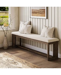 Tribesigns 63" Solid Wood Dining Bench, Upholstered Farmhouse Dining Bench with Faux Lamb Fur Seat,Kitchen Table Bench with Antique Brown Legs