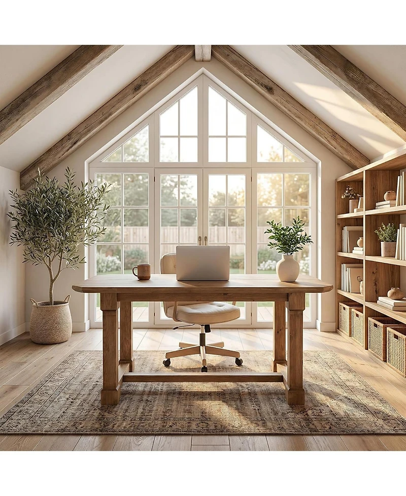 Tribesigns 63" Solid Wood Executive Desk, Thick Wooden Office Computer Desk, Rustic Farmhouse Workstations Writing Conference Table