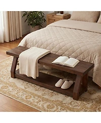 Tribesigns 63" Solid Wood Bench, 2-Tier Entryway Bench with Shoe Storage, Rustic Hallway Accent Benches