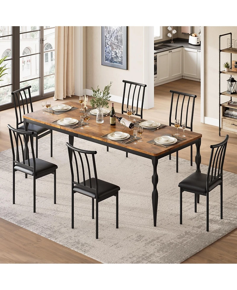 homfan Rectangular Dining Table for 4 to 8 with Curved Metal Legs