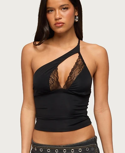 Edikted Women's One Shoulder Peekaboo Lacey Cutout Top