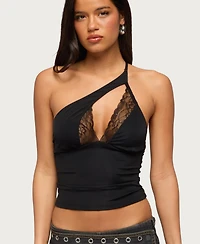 Edikted Women's One Shoulder Peekaboo Lacey Cutout Top