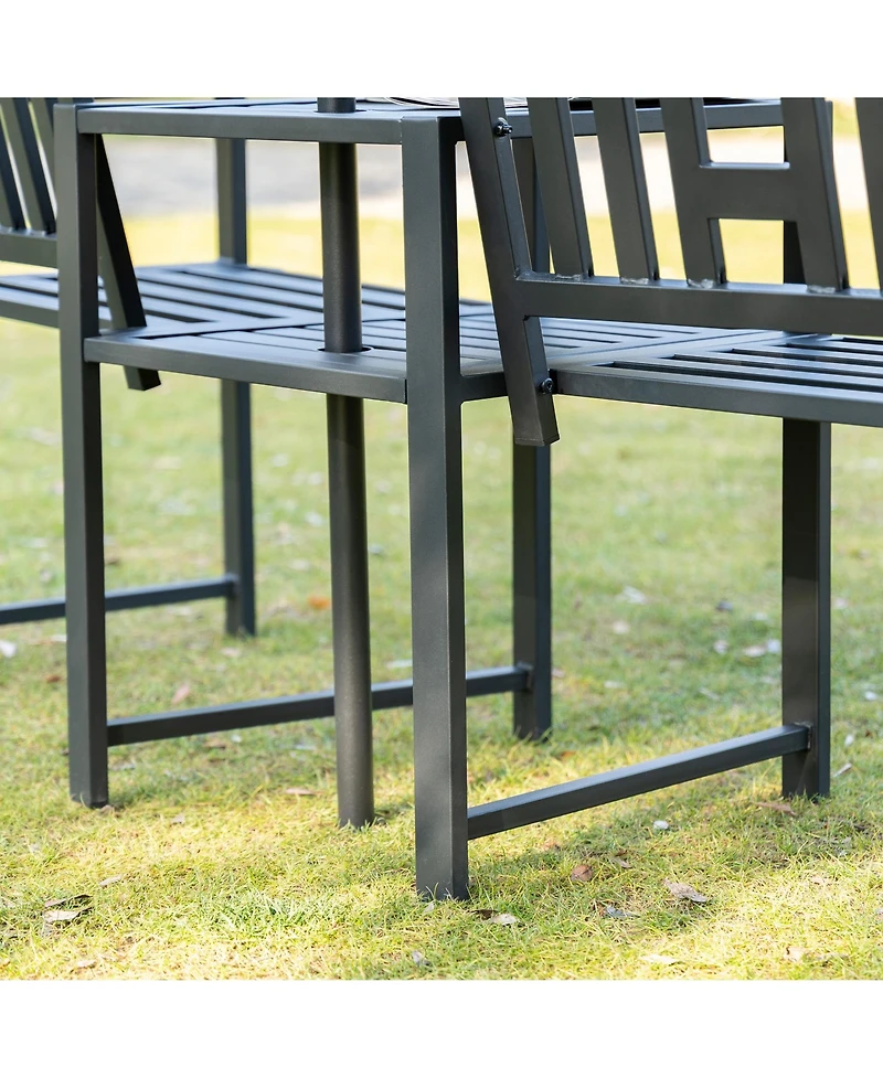 Outsunny Metal Garden Bench with Center Table and Umbrella Hole