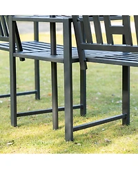 Outsunny Metal Garden Bench with Center Table and Umbrella Hole