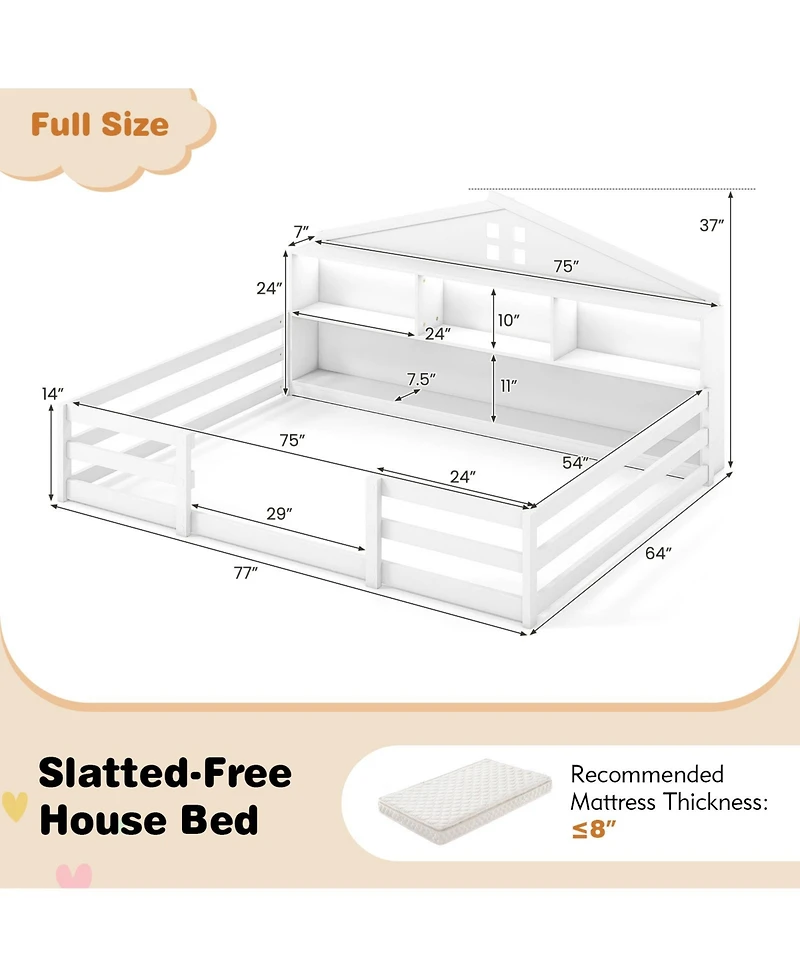 Slickblue Montessori Floor Bed Frame with Storage Compartments and Shelf for Toddler Bedroom