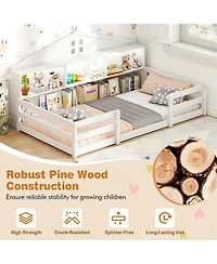 Slickblue Montessori Floor Bed with Storage Shelves and Compartments for Toddler Bedroom
