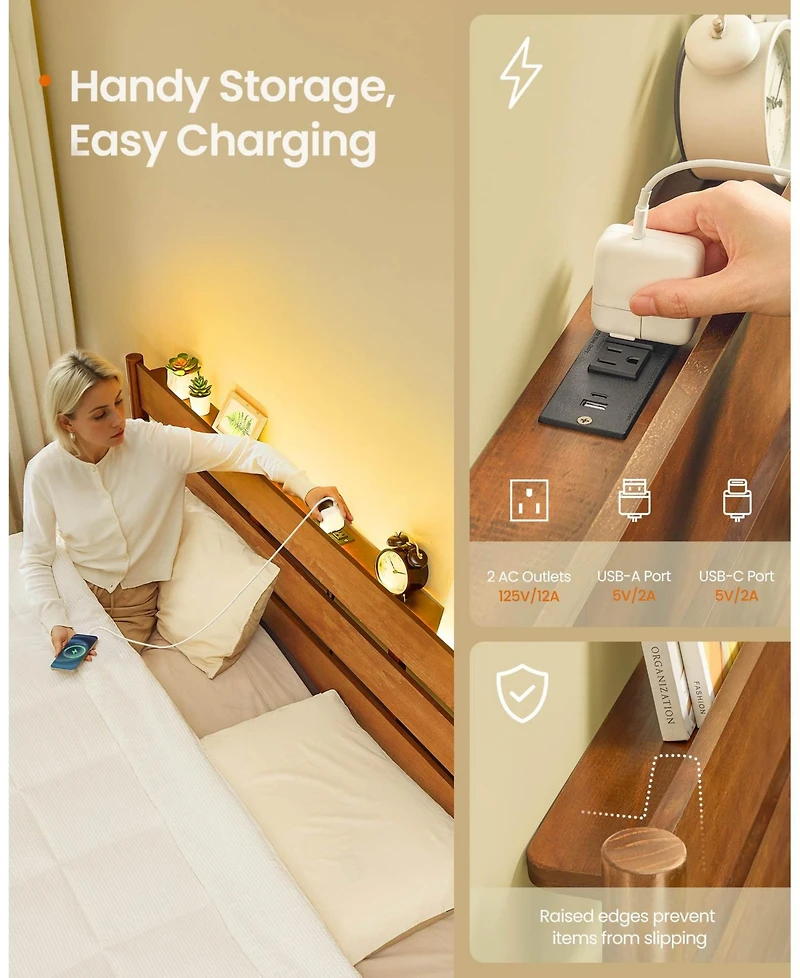 Slickblue Platform Bed Frame with Led Headboard Charging Ports